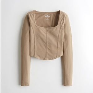 Hollister Long-sleeve seamed square-neck crop T-shirt **NEVER WORN**